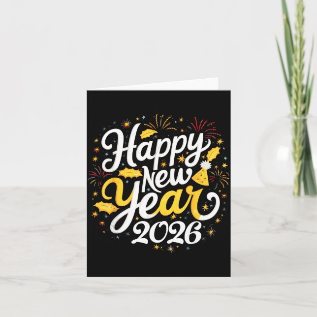 Happy New Year 2026 Fireworks Party Graphic Men Wo Card (Front)