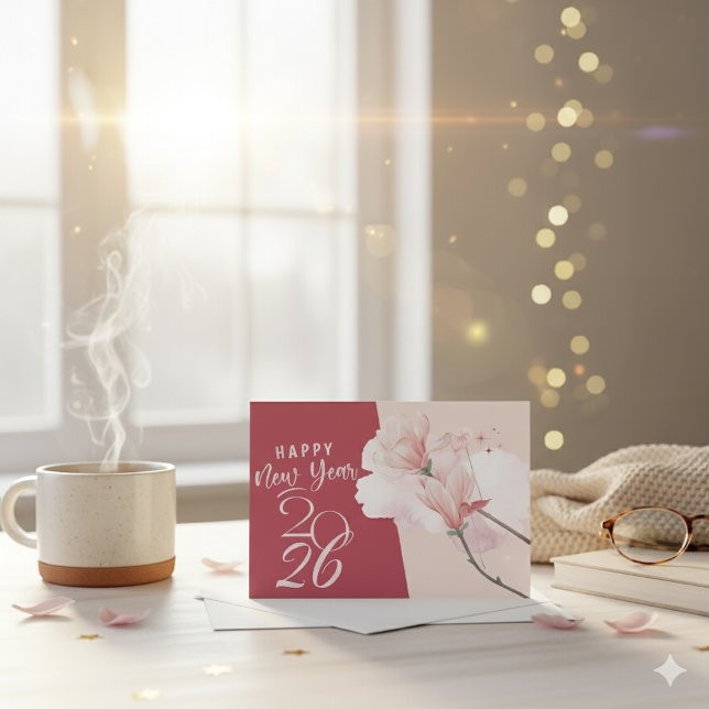 Happy New Year 2026 Floral Elegant Magnolia Design Note Card (Creator Uploaded)