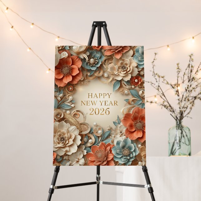 happy new year 2026 floral kids poster (In Situ (Stand))