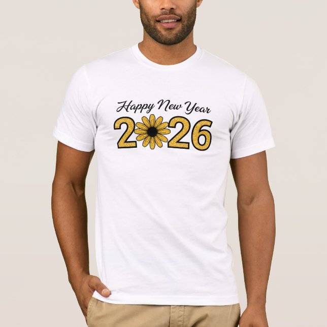 Happy New Year 2026 Flower Glitter T-Shirt (Front)