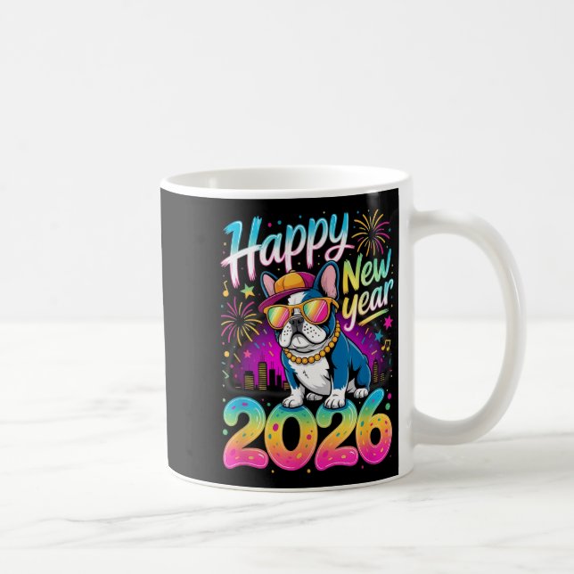 Happy New Year 2026 French Bulldog Fireworks Party Coffee Mug (Right)