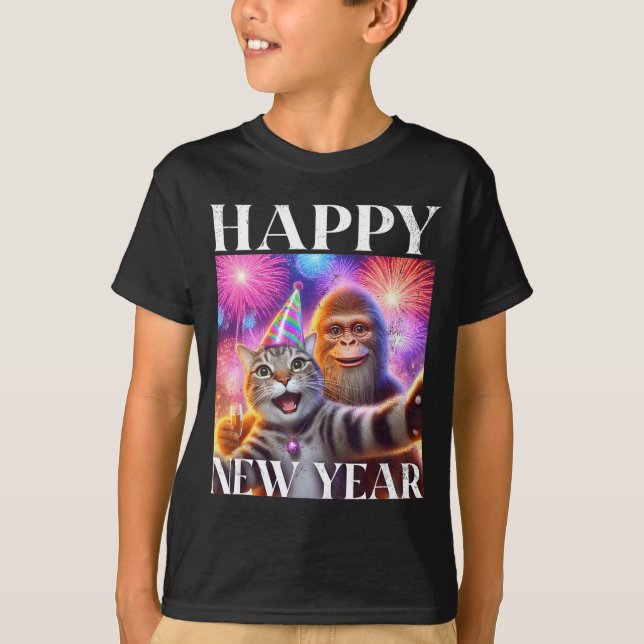 Happy New Year 2026 Funny Cat Bigfoot Party Art  T-Shirt (Front)