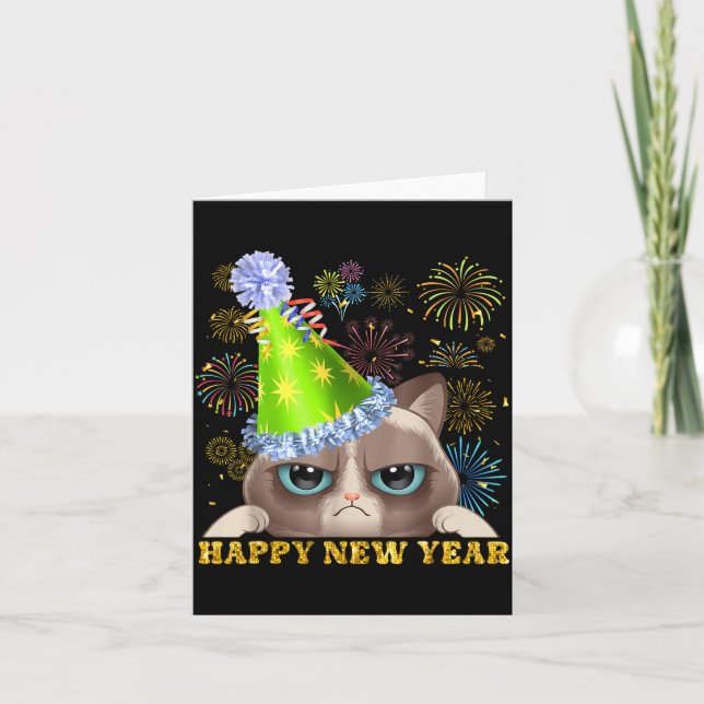 Happy New Year 2026 Funny Cat New Year's Eve Hat G Card (Front)