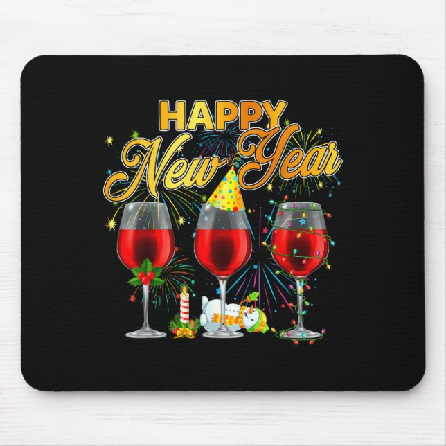 Happy New Year 2026 Gles Of Wine Fireworks New Yea Mouse Pad (Front)