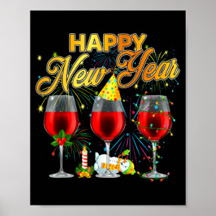 Happy New Year 2026 Gles Of Wine Fireworks New Yea Poster