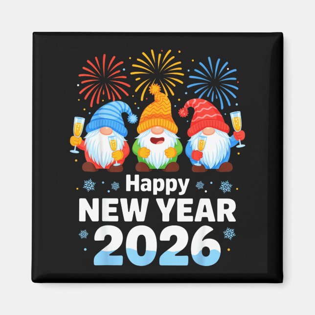 Happy New Year 2026 Gnome With Fireworks And Champ Magnet (Front)