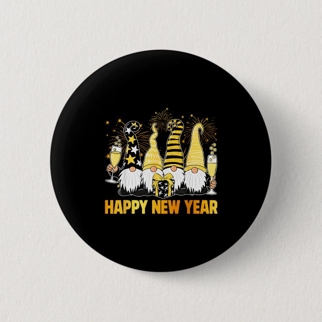 Happy New Year 2026 Gnomes Drinking Champagne New  Button (Front)