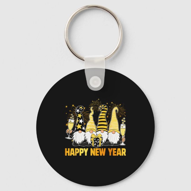 Happy New Year 2026 Gnomes Drinking Champagne New  Keychain (Front)