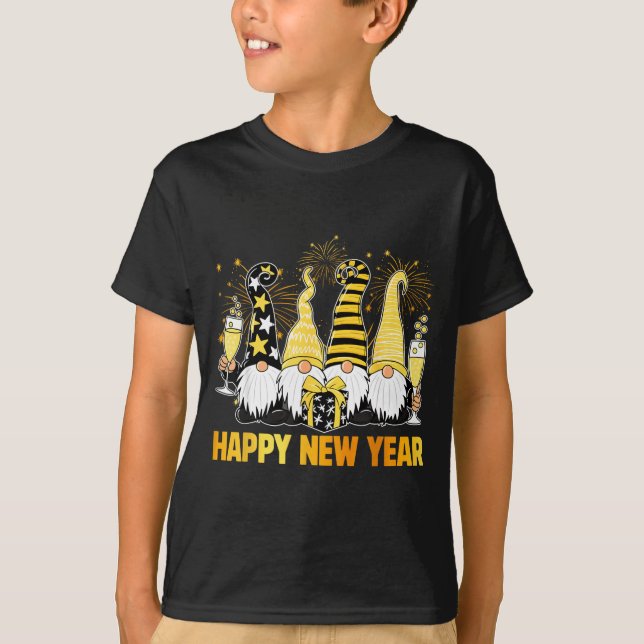 Happy New Year 2026 Gnomes Drinking Champagne New  T-Shirt (Front)