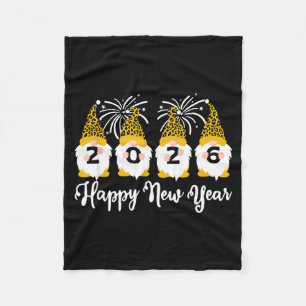 Happy New Year 2026 Gnomes Leopard Print Gnomies G Fleece Blanket