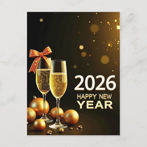 ✨ Happy New Year 2026 Gold Champagne Celebration ✨ Holiday Postcard