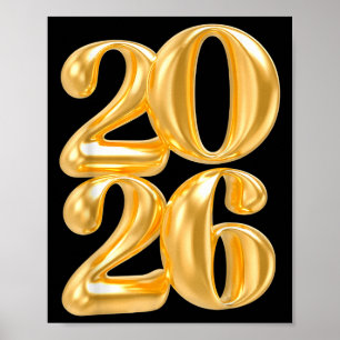 Happy New Year 2026 Gold Confetti Balloon Party Fa Poster