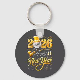 Happy New Year 2026 Gold Hat Disco Ball Balloon Ce Keychain