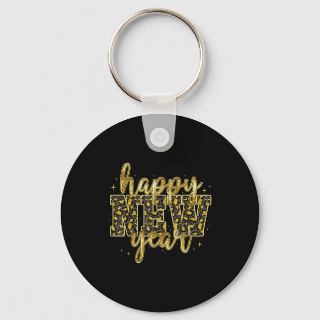 Happy New Year 2026 Gold Leopard Countdown Party F Keychain (Front)
