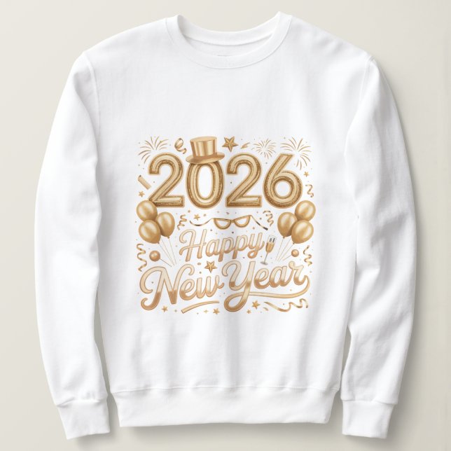 Happy New Year 2026 Gold Lettering T‑Shirt with Ba Sweatshirt (Design Front)