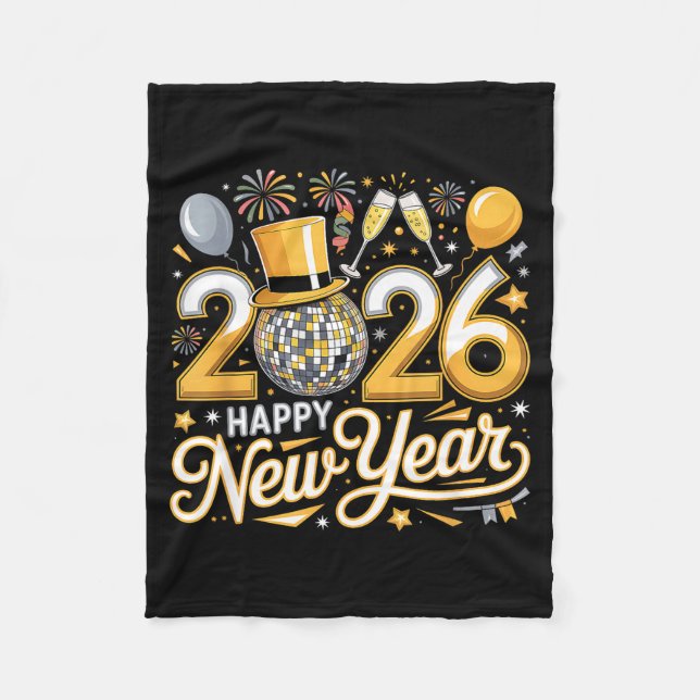 Happy New Year 2026 Gold Party Celebration Gift  Fleece Blanket (Front)