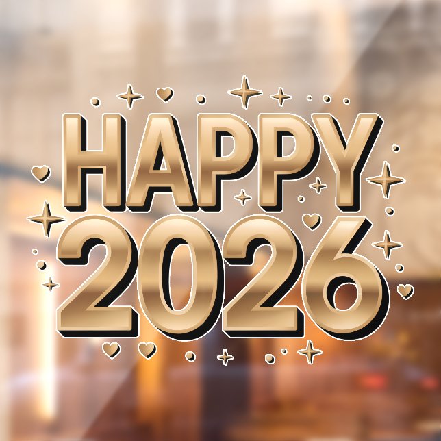 Happy New Year 2026 Gold Typography Window Cling (Sheet 2)