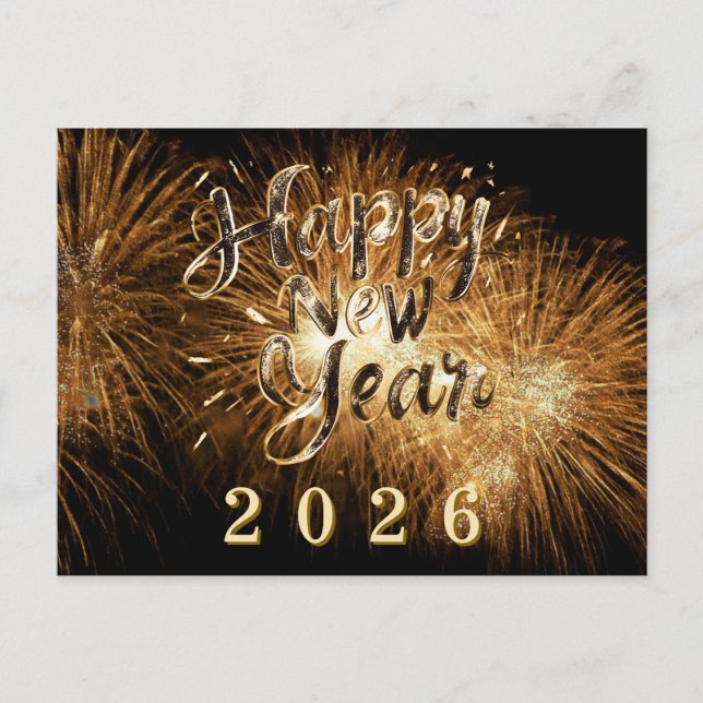 Happy new year 2026 golden details fireworks light postcard (Front)