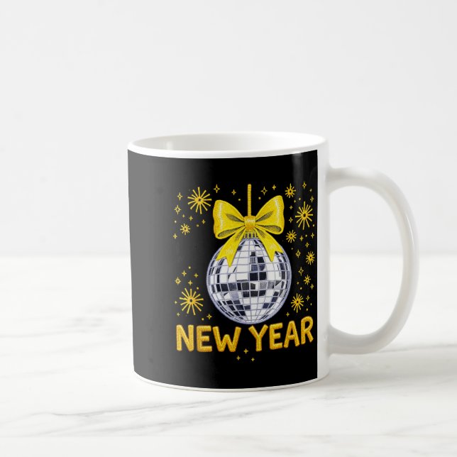 Happy New Year 2026 Golden Disco Ball Bow New Year Coffee Mug (Right)