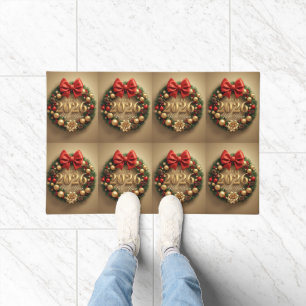 happy new year 2026 golden wreath door mat