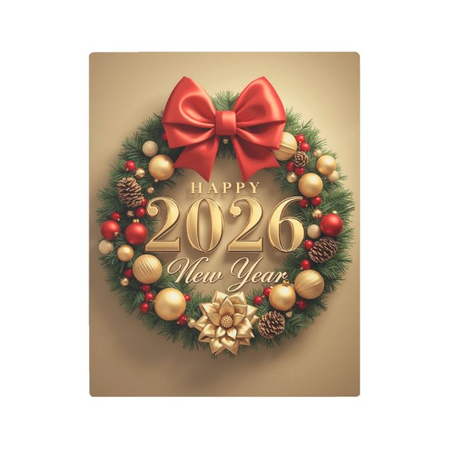 happy new year 2026 luxury wreath metal print (Front)