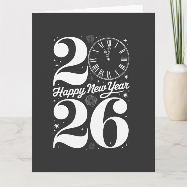 Happy New Year 2026 Midnight Clock Countdown Card (Front)