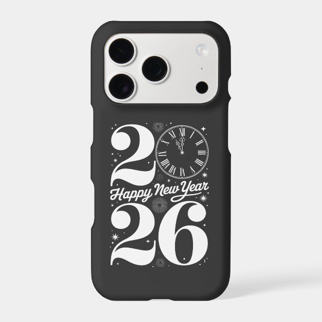 Happy New Year 2026 Midnight Clock Countdown iPhone Case (Back)