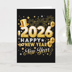 Happy New Year 2026 New Year Party Ballon Family M Card