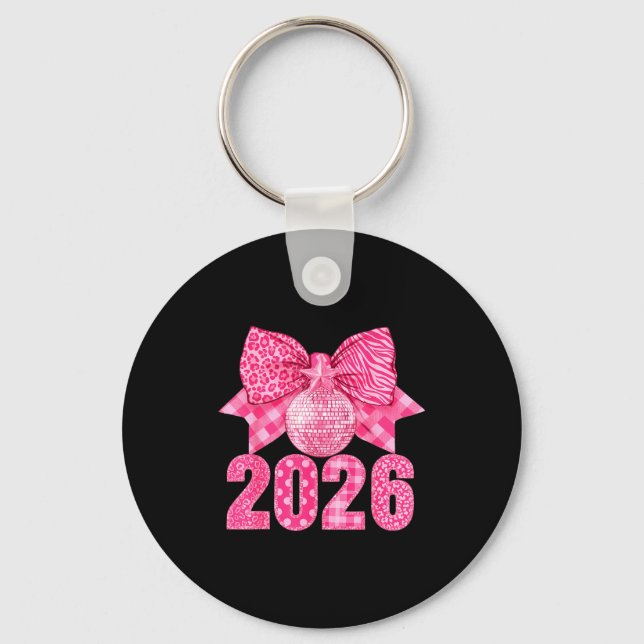 Happy New Year 2026 Nk Bow Patchwork Leopard Zebra Keychain (Front)