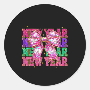 Happy New Year 2026 Nk Coquette Bow Disco Ball Cou Classic Round Sticker