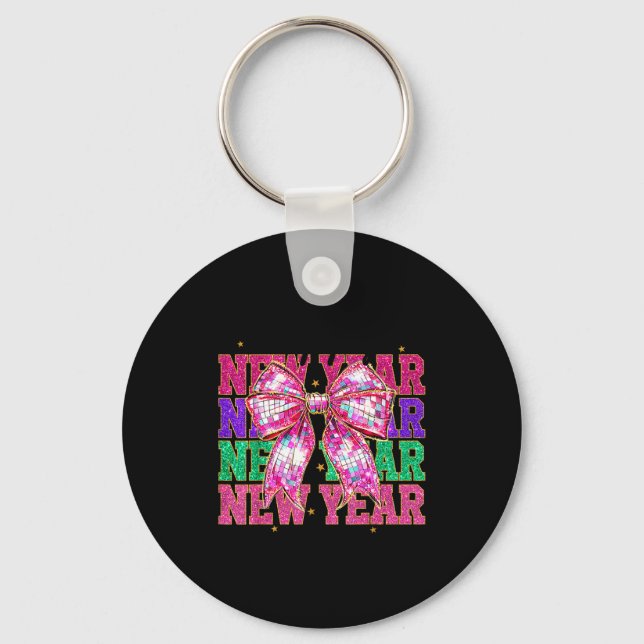Happy New Year 2026 Nk Coquette Bow Disco Ball Cou Keychain (Front)