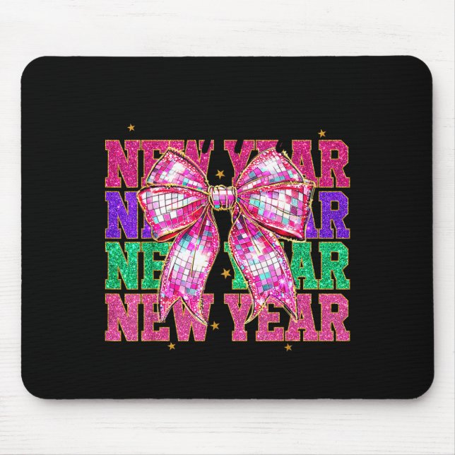 Happy New Year 2026 Nk Coquette Bow Disco Ball Cou Mouse Pad (Front)