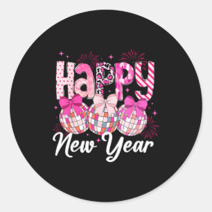 Happy New Year 2026 Nk Coquette Bow Disco Ball Fir Classic Round Sticker