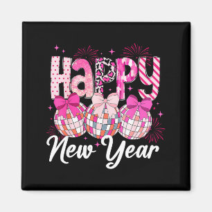 Happy New Year 2026 Nk Coquette Bow Disco Ball Fir Magnet