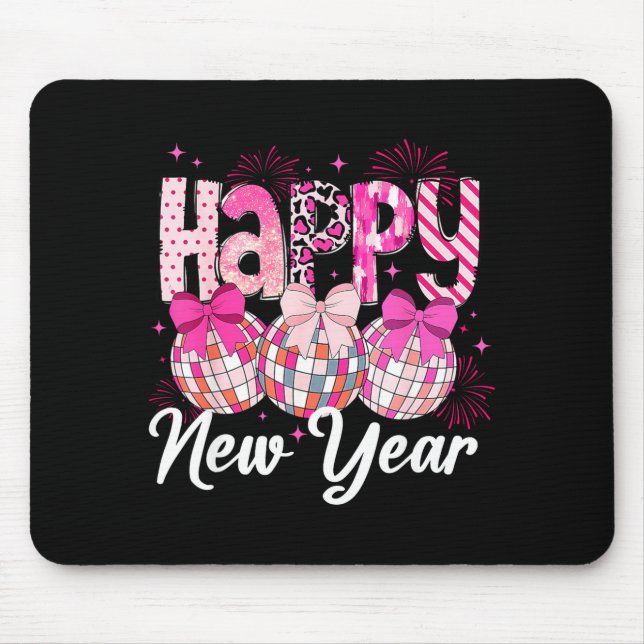 Happy New Year 2026 Nk Coquette Bow Disco Ball Fir Mouse Pad (Front)