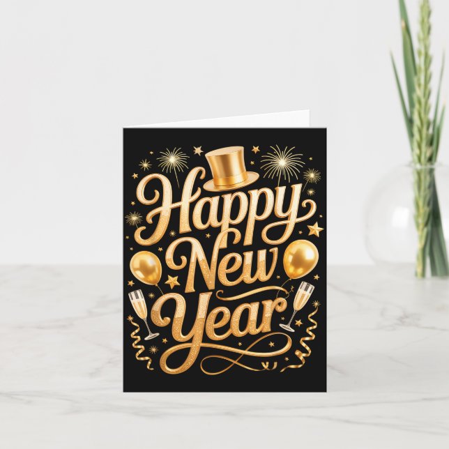 Happy New Year 2026 Party Ballons, Fireworks And C Card (Front)