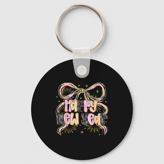 Happy New Year 2026 Party Coquette Bow Girly Women Keychain (Front)