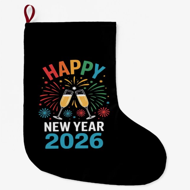 Happy New Year 2026 Party Funny New Years Eve 2026 Large Christmas Stocking (Front)