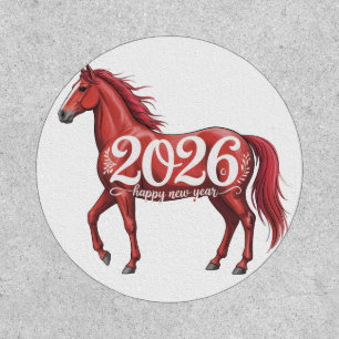 Happy New Year 2026 Red Horse Illustration Patch