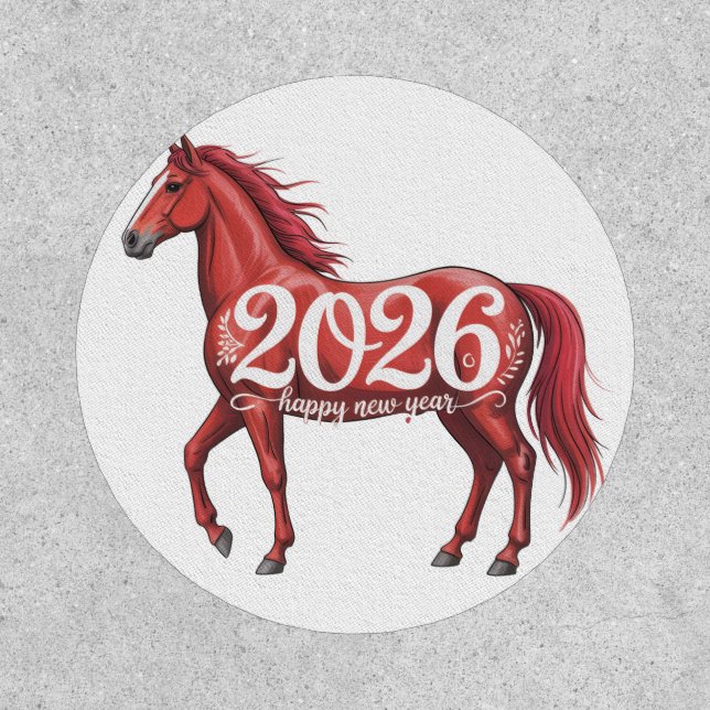 Happy New Year 2026 Red Horse Illustration Patch (Front)