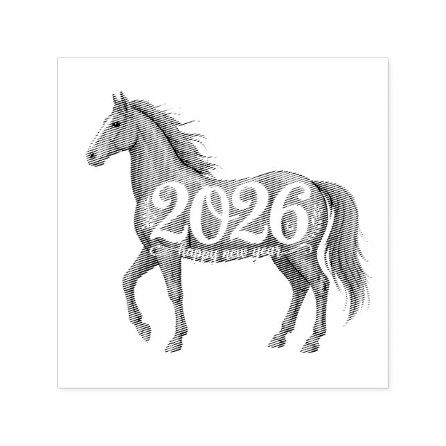 Happy New Year 2026 Red Horse Illustration Self-inking Stamp (Design)
