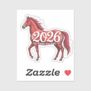 Happy New Year 2026 Red Horse Illustration Sticker