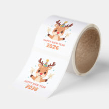 happy new year 2026 reindeer festive sticker roll