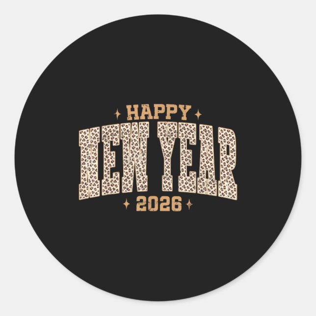 Happy New Year 2026 Retro Leopard New Years Eve Pa Classic Round Sticker (Front)