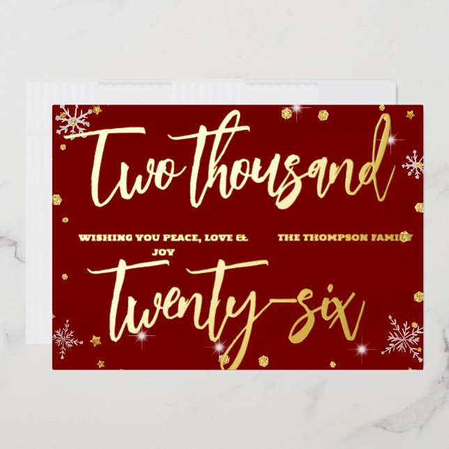 Happy New Year 2026 Retro Red Ribbon Foil Holiday Card (Envelope)