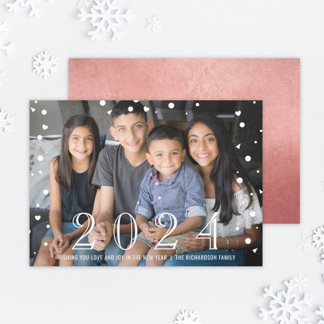 Happy New Year 2026 Rose Gold Confetti Photo Holiday Card (Creator Uploaded)