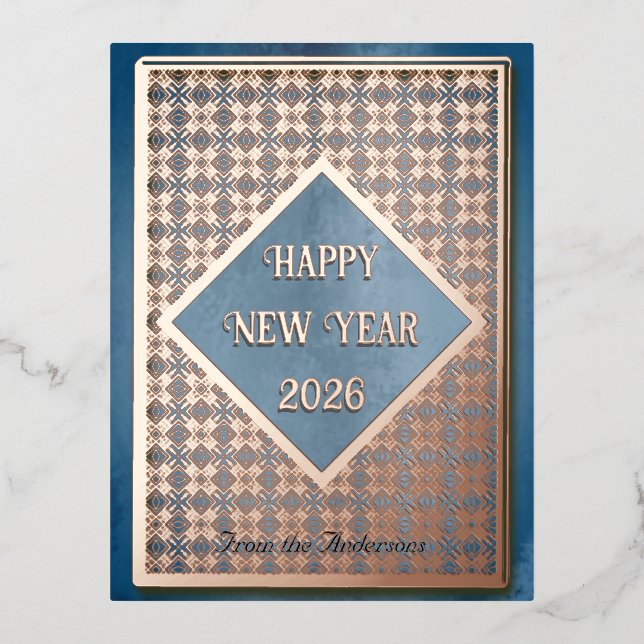 Happy new year 2026 rose Gold pattern  Foil Holiday Postcard (Front)