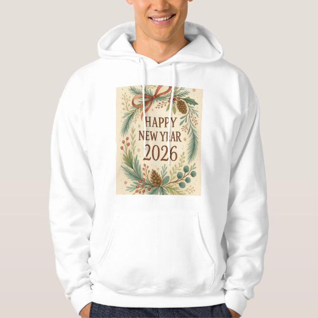 happy new year 2026 rustic floral hoodie (Front)