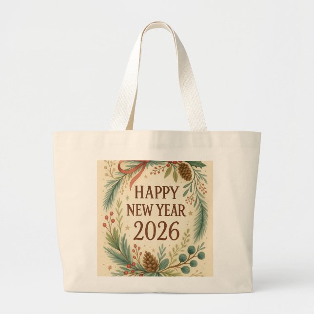 happy new year 2026 rustic tote bag (Front)