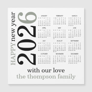Happy New Year 2026 Sage Green White Calendar